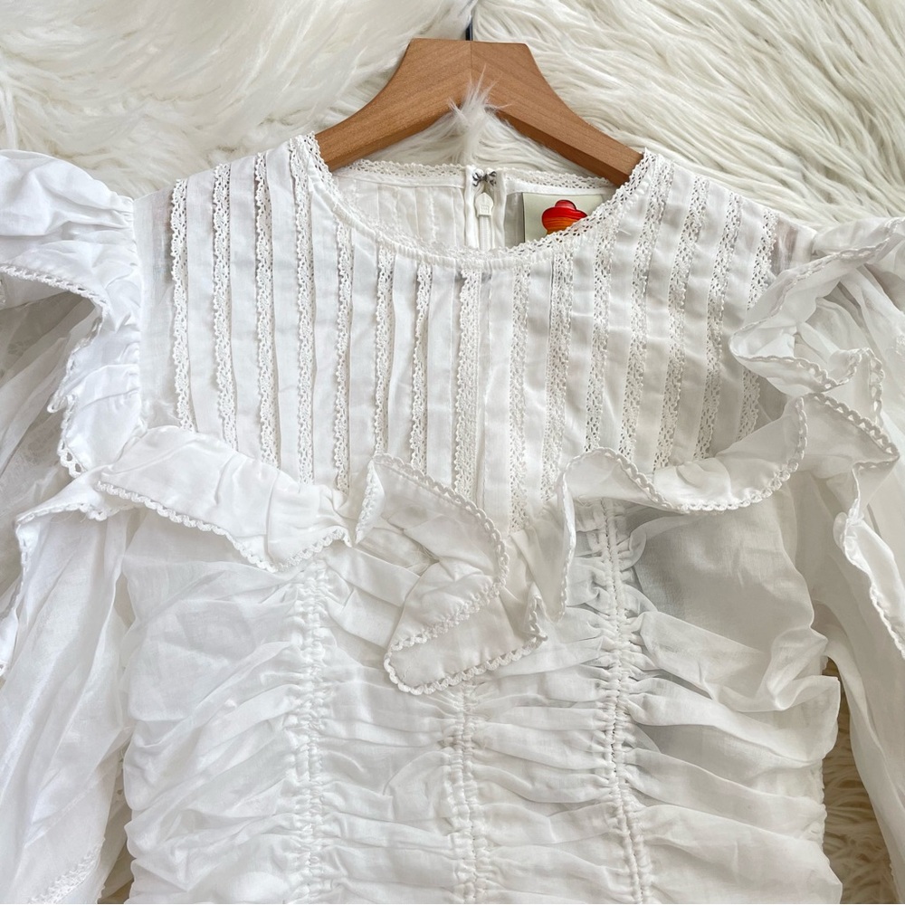 Farm Rio White Lace Cotton Mini Dress Eyelet Scalloped Victorian NWT S M - Picture 10 of 16